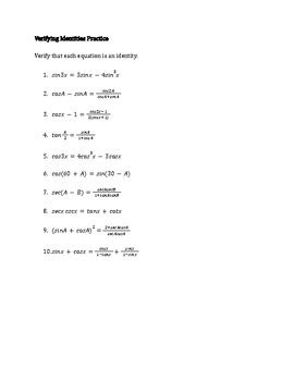 verifying trig identities worksheet|Pre Calculus Verifying Trig Identities Verifying Trigonometric .